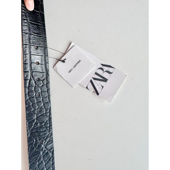 NWT ZARA Black Croc Embossed Leather Hip Belt, Size 85 - Picture 8 of 10
